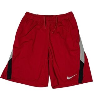 Nike Men’s Athletic Shorts Red Gray Stripe Logo Drawstring Dri-Fit L